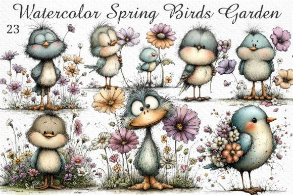 Download Watercolor Spring Birds Garden Clipart - Premium Resources
