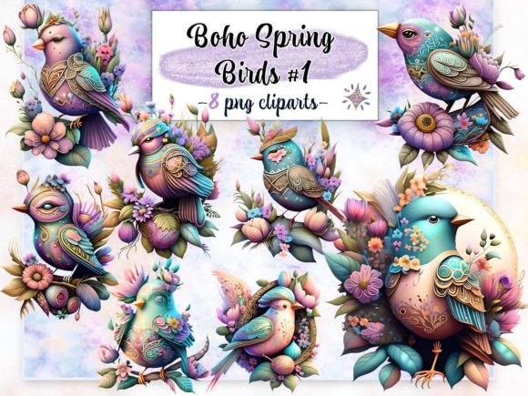Download Boho Spring Birds #1 Sublimation Clipart - Premium Resources
