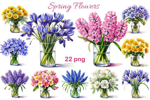 Download Spring Flowers in Glass Vases. 22 Png - Premium Bundle